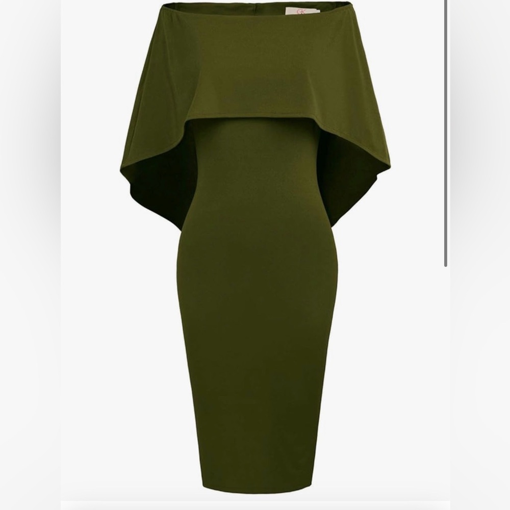GRACE KARIN Women Off Shoulder Batwing Cape Midi Dress S Army Green